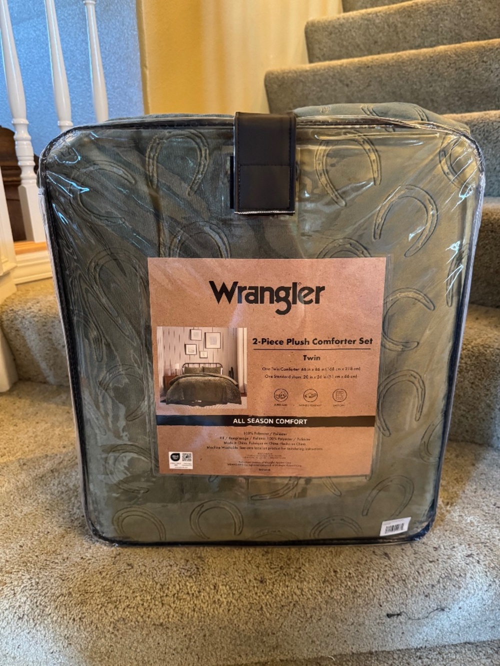 Wrangler Twin Plush Comforter Set Horseshoe Green 2 Pc NWT